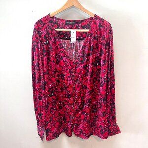 NEW Lane Bryant Red Floral Long Sleeve‎ Blouse Size 26/28 Polyester & Spandex